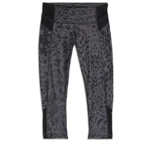 Lululemon Animal Print Mesh Capris Gray Black